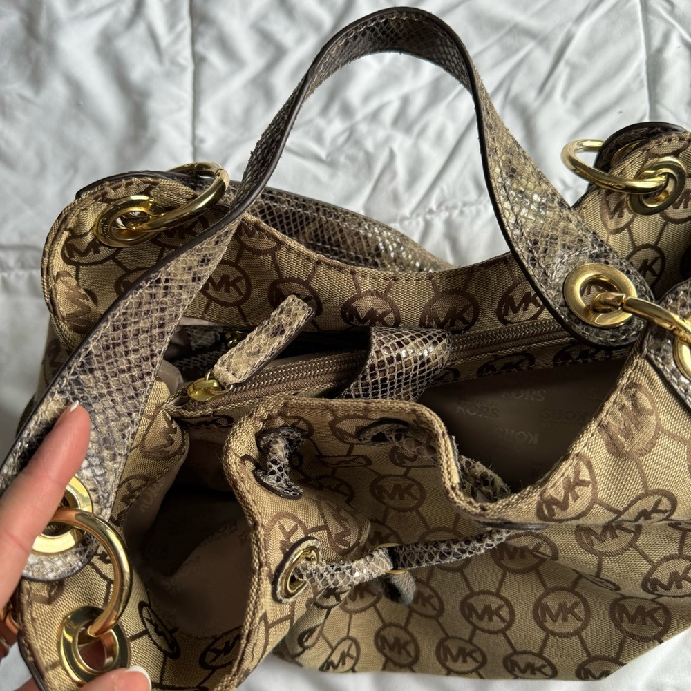 Michael Kors Monogram Snake Print Shoulder Bag - Picture 11 of 12